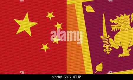 Sri Lanka and China Two Half Flags Together Fabric Texture Illustration Stock Photo