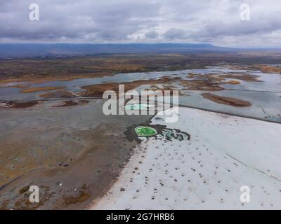 Aerial view of Dachaidan Jade Lake, a salt lake located in Qinghai Province, China. Stock Photo