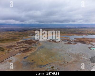 Aerial view of Dachaidan Jade Lake, a salt lake located in Qinghai Province, China. Stock Photo