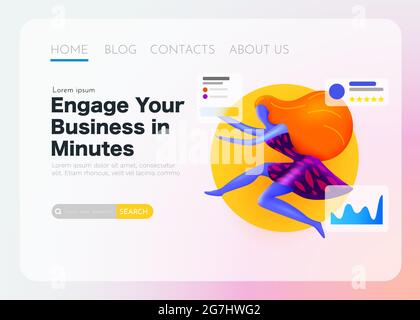 Woman analyst flies around statistical data. Landing page template. Vector illustration Stock Vector