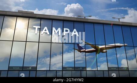 Aircraft landing at Tampa Florida USA 3D rendering illustration