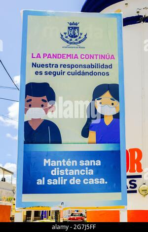 Covid-19 Prevention Billboard in Merida Mexico Stock Photo