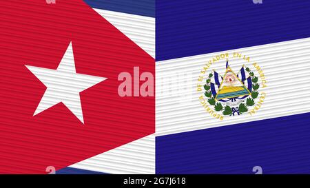 El Salvador and Cuba Two Half Flags Together Fabric Texture Illustration Stock Photo