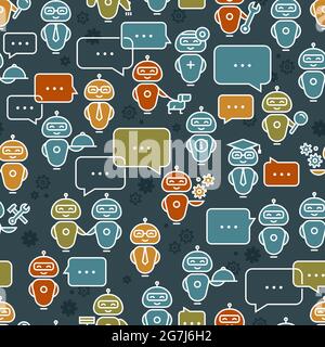 Seamless pattern robot assistant in line style. Vector icon pattern. Stock Vector