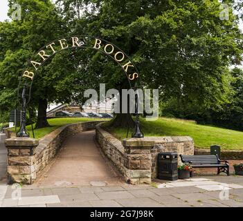 Entrance to Barter Books, one of the largest secon-hand book sotres in Europe, housed in former Victorian railway station at Alnwick, Northumberland, Stock Photo