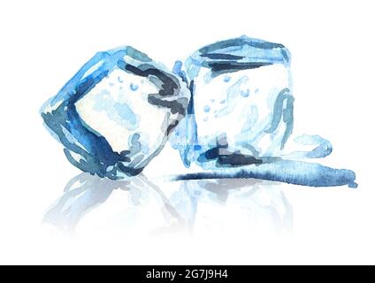 Watercolor ice cubes background, crystal ice blocks frame, isolated ...