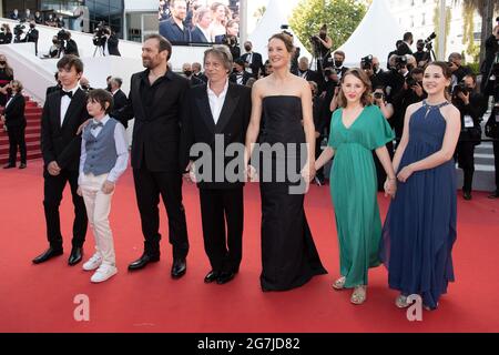 Cannes, Frances, 14th July 2021. Juliette Benveniste, Anne-Sophie Bowen-Chatet, Vicky Krieps, Mathieu Amalric, Arieh Worthalter, Sacha Ardilly and Aurele Grzesik attend the A Felesegam Tortenete/The Story of my Wife screening during the 74th annual Cannes Film Festival on July 14, 2021 in Cannes, France. Photo by David Niviere/ABACAPRESS.COM