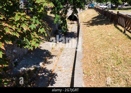 Rak-patak brook in dry summer, dried up river bed, Sopron, Hungary Stock Photo