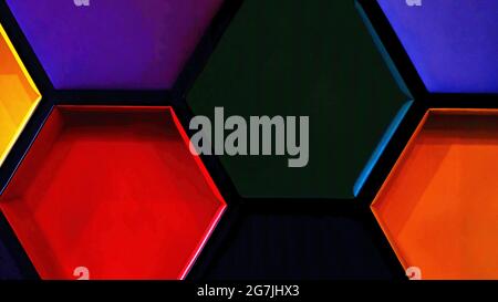 multi-colored wall in the form of honeycombs Stock Photo