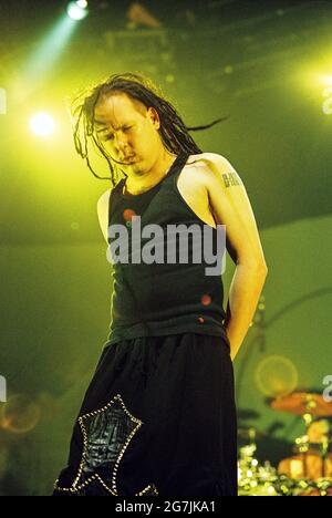 Korn performing at the Docklands Arena 6th September 2002, London, England, United Kingdom. Stock Photo