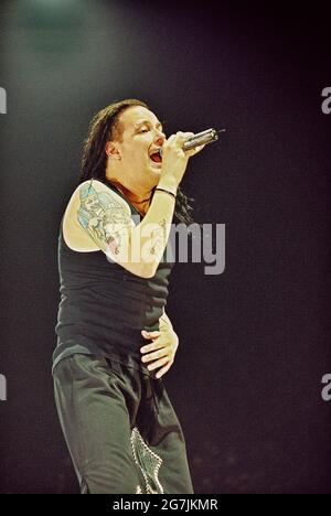 Korn performing at the Docklands Arena 6th September 2002, London, England, United Kingdom. Stock Photo