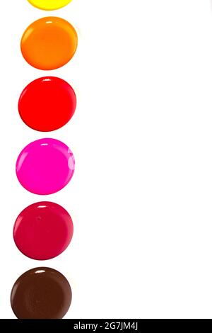 Watercolor paints, painted circle shape design elements on a white background. On the right is a place to draw Stock Photo