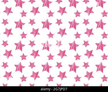 Seamless pattern with hand drawn marker pink stars, kids textile, cover, background, childish fabric vector illustration Stock Vector