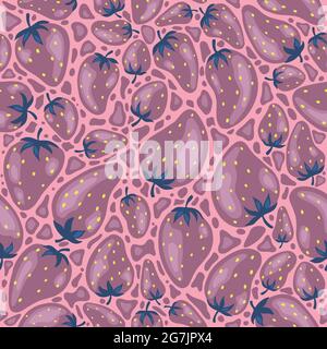 Strawberries pattern, colorful seamless vector pattern with hand drawn summer berries, pink and red fruit, good as fabric print, colored cartoon Stock Vector