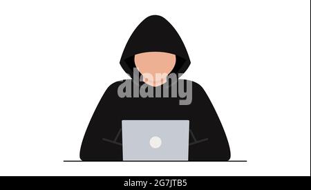 Hacker attack. Fraud with user data on social networks. Internet phishing, hacked password. Cybercrime and crime. A thief on a website online on the Stock Vector