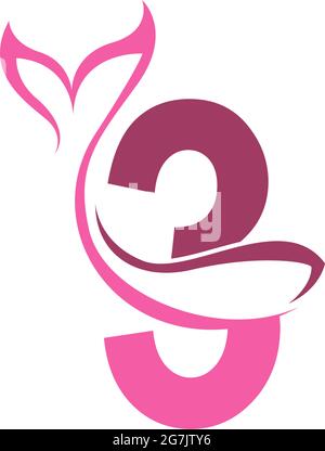 Number 3 with mermaid tail icon logo design template vector Stock Vector