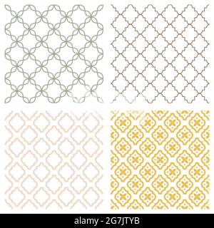Monochrome geometric seamless patterns. Retro tileable backgrounds line grids. Vintage style classic textures for wallpaper and fabric print designs Stock Vector