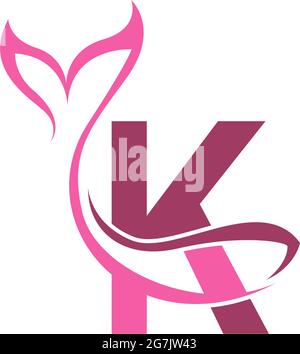 Letter K with mermaid tail icon logo design template vector Stock Vector
