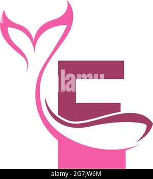 Letter E with mermaid tail icon logo design template vector Stock Vector