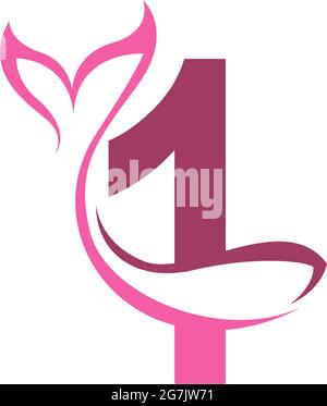 Number 1 with mermaid tail icon logo design template vector Stock Vector