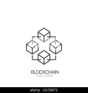 Blockchain line icon. Cryptocurrency blocks vector outline sign. Editable stroke Stock Vector