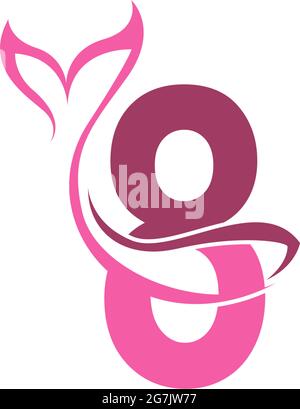 Number 8 with mermaid tail icon logo design template vector Stock Vector