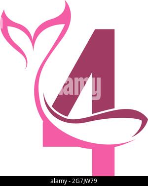 Number 4 with mermaid tail icon logo design template vector Stock Vector
