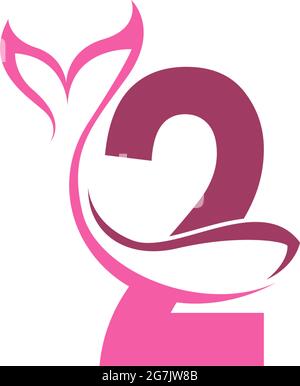 Number 2 with mermaid tail icon logo design template vector Stock Vector