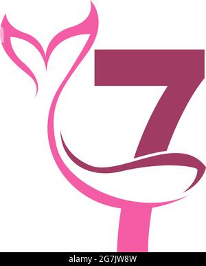 Number 7 with mermaid tail icon logo design template vector Stock Vector