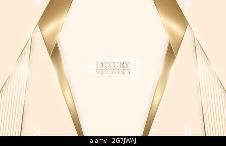 Elegant realistic cream shade luxury design background with golden lines and shadows. Beige and gold paper cut 3d concept. Vector illustration. Stock Vector