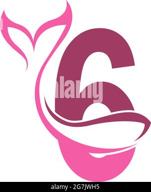 Number 6 with mermaid tail icon logo design template vector Stock Vector