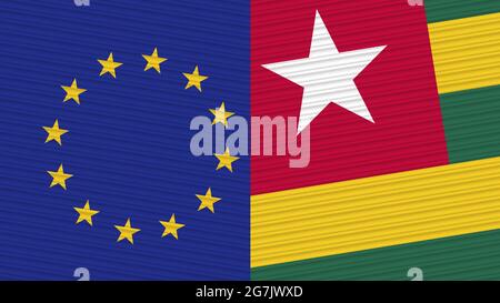 Togo and European Union Two Half Flags Together Fabric Texture Illustration Stock Photo