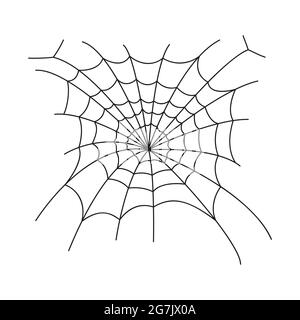Tangled cobweb in linear style. Spider web icon isolated on white background. Design element for Halloween party decoration. Vector illustration. Stock Vector