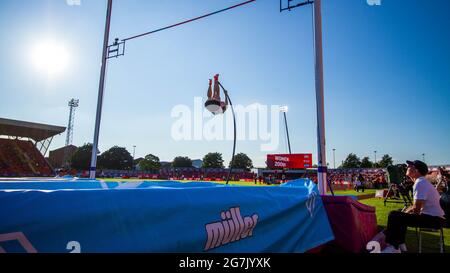 Gateshead, UK. 13th July, 2021. Michaela Meijer of Sweden competing in the women's pole vault final, during the Gateshead 2021 Müller British Grand Prix, at Gateshead International Stadium. Credit: SOPA Images Limited/Alamy Live News Stock Photo