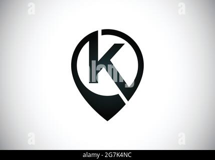 Initial K monogram letter alphabet with location icon pin sign. Font emblem. Navigation map, GPS, direction, place, compass, contact, search concept. Stock Vector