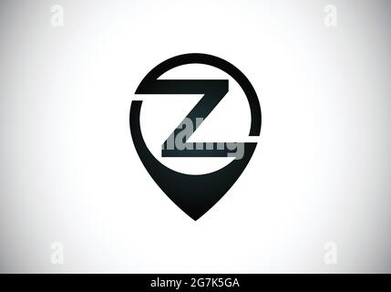 Initial Z monogram letter alphabet with location icon pin sign. Font emblem. Navigation map, GPS, direction, place, compass, contact, search concept. Stock Vector