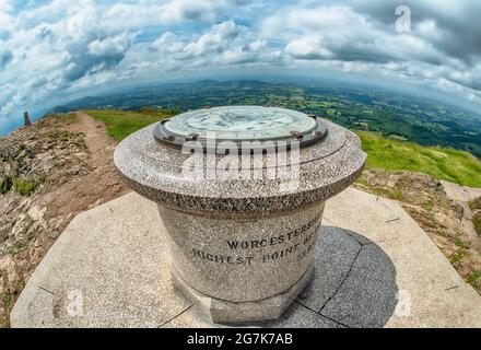 Fisheye view from Worcestershire Beacon Toposcope, the highest point at the Malvern Hills, UK Stock Photo