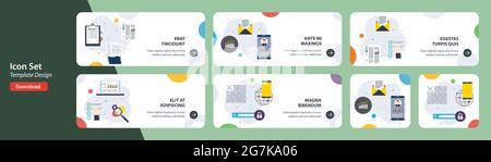 Web banners template in vector with icons of data management, application analysis, smartphone data and search engine app. Flat design icons in vector Stock Vector
