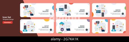Web banners template in vector with icons of file sharing, shared documents, data backup and download files safely. Technology and computer icon set. Stock Vector
