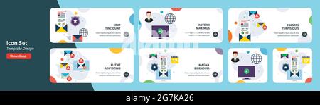 Web banners template in vector with icons of antivirus for protection,  blocking spam, protect of privacy, virus and phishing. Flat design icons in ve Stock Vector
