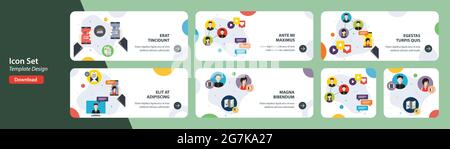 Web banners template in vector with icons of wireless network, virtual communication, social network, connection digital. Flat design icons in vector Stock Vector