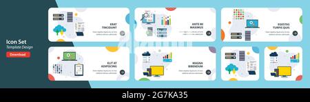Web banners template in vector with icons of cloud data base, computer code, data hosting and computer technology. Flat design icons in vector illustr Stock Vector