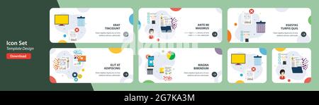 Web banners template in vector with icons of deleting files, delete documents, computer trash and smartphone data destroy. Flat design icons in vector Stock Vector