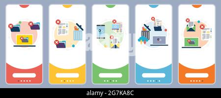 Computer, trash digital, documents and cloud computing icons. Concepts of delete folder, trash digital, destroy data and cloud computing trash. Web ba Stock Vector