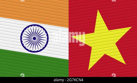 Vietnam and India Two Half Flags Together Fabric Texture Illustration Stock Photo