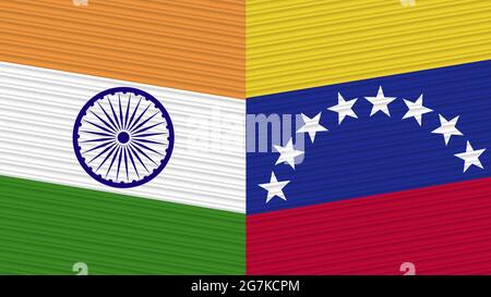 Venezuela and India Two Half Flags Together Fabric Texture Illustration Stock Photo