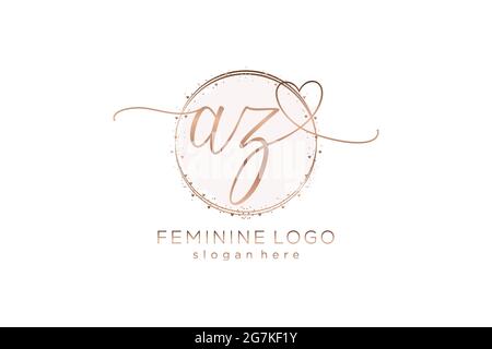 AZ handwriting logo with circle template vector logo of initial wedding, fashion, floral and botanical with creative template. Stock Vector