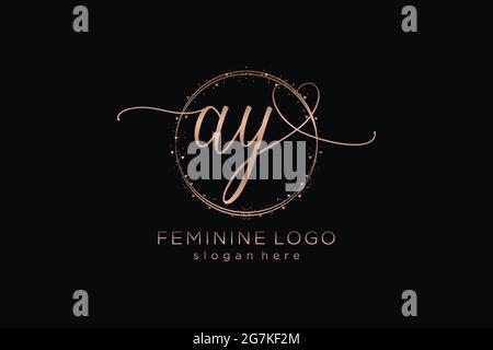 AY handwriting logo with circle template vector logo of initial wedding, fashion, floral and botanical with creative template. Stock Vector