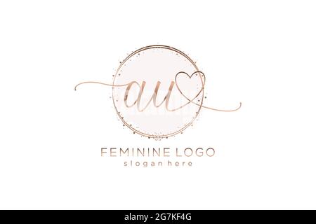 AU handwriting logo with circle template vector logo of initial wedding, fashion, floral and botanical with creative template. Stock Vector