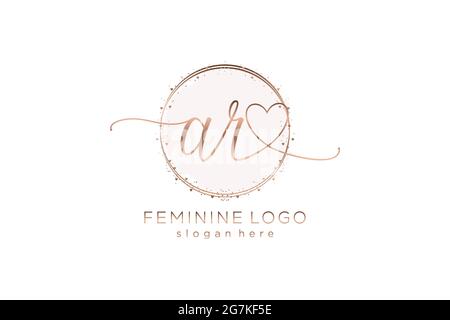 AR handwriting logo with circle template vector logo of initial wedding, fashion, floral and botanical with creative template. Stock Vector